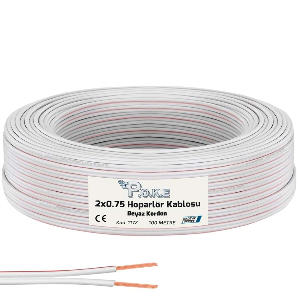 2x075 Hoparlör Kablosu Kordon Beyaz