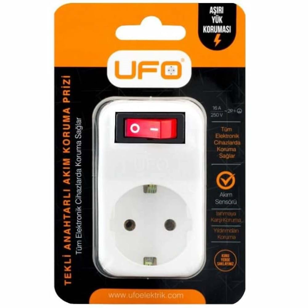 UFO AKIM KORUMALI TEKLİ PRİZ SİYAH-BEYAZ