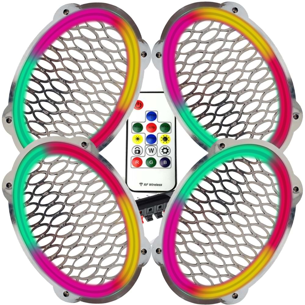 Krom Pixel Ledli Oval Hoparlör Kapak 4 Adet Animasyonlu