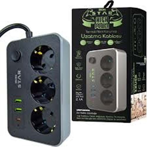 IRN 2MT 3xUSB AKIM KORUMALI 3 LÜ PRİZ IRP3001