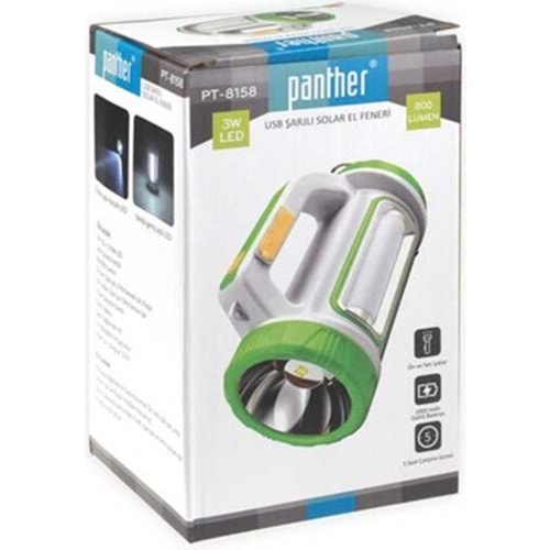 PANTHER PT-8158 SOLAR USB ŞARJLI EL FENERİ