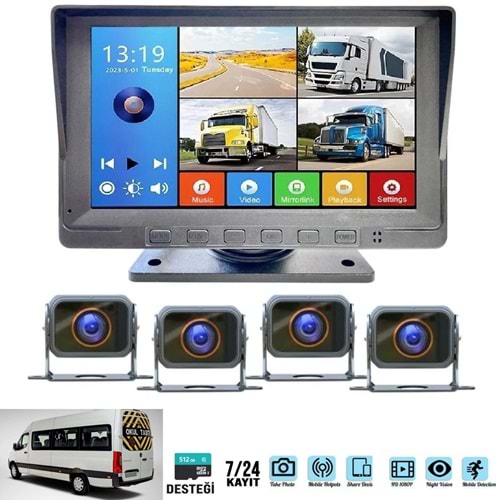 MR-16 4 Kameralı 7'' DVR SD Kayıt'lı Araç Monitör Set Full HD